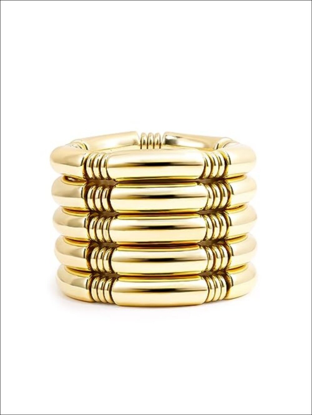 Gold Plated Bamboo Tube Stretch Bangle Bracelets Set Stackable Curved Gift
